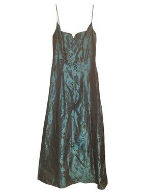 Vintage Steppin' Out Green with Black Floral Prom Dress Formal Gown Size 9/10